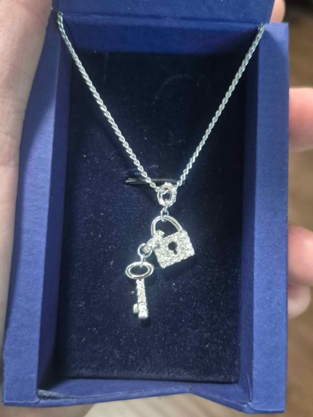 Pre-Owned: Swarovski crystal padlock and key necklace